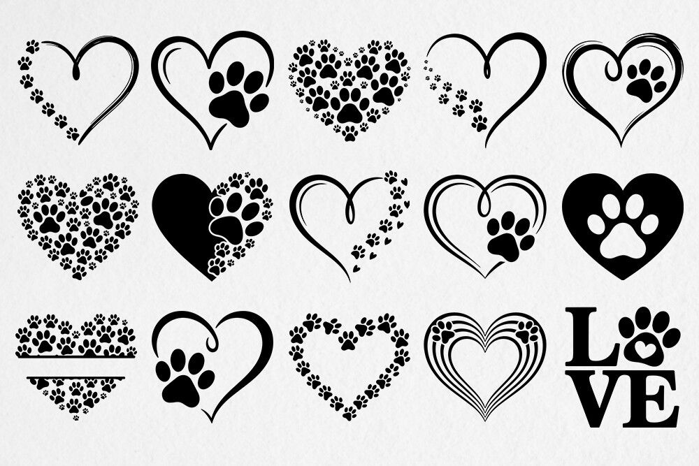 Paw Print Heart SVG Bundle