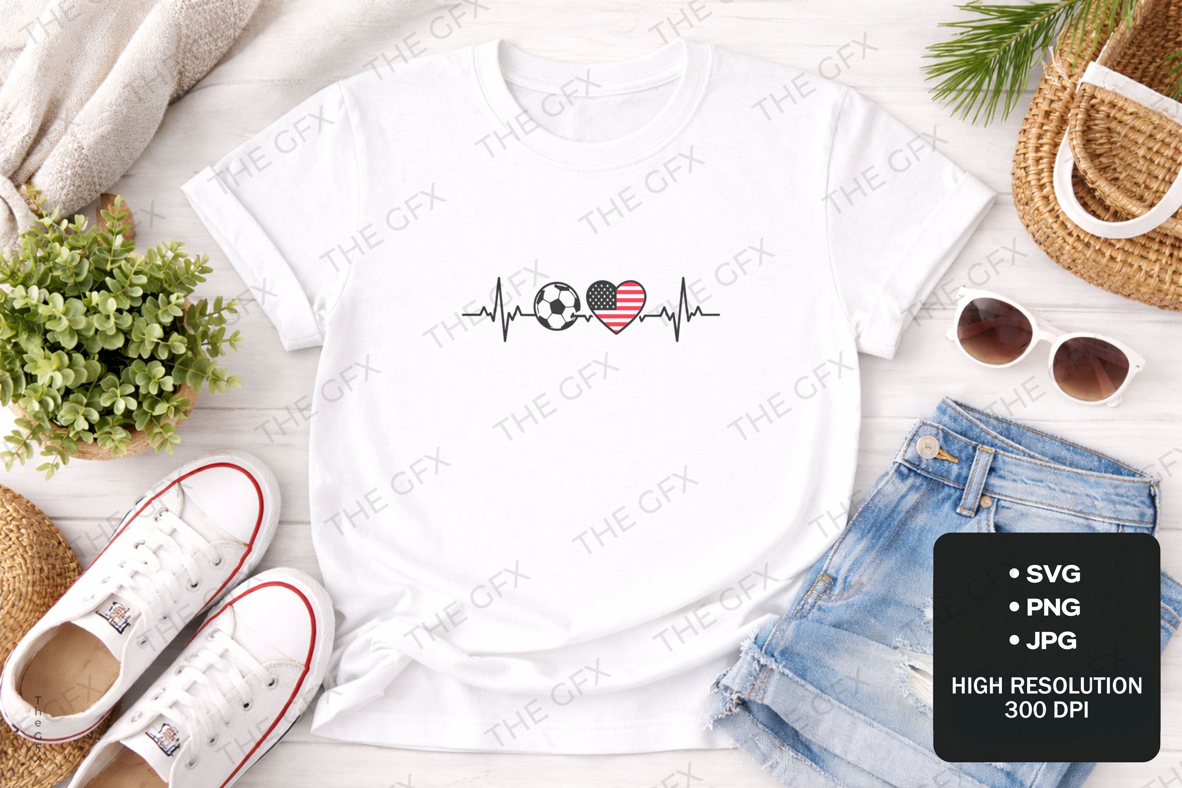 Soccer Heartbeat USA SVG T-Shirt Design
